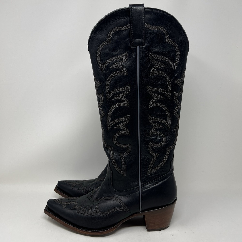 SHAYANNE High Desert Tall Western Boots Women's Size 8 Black Leather Snip Toe - Picture 4 of 12